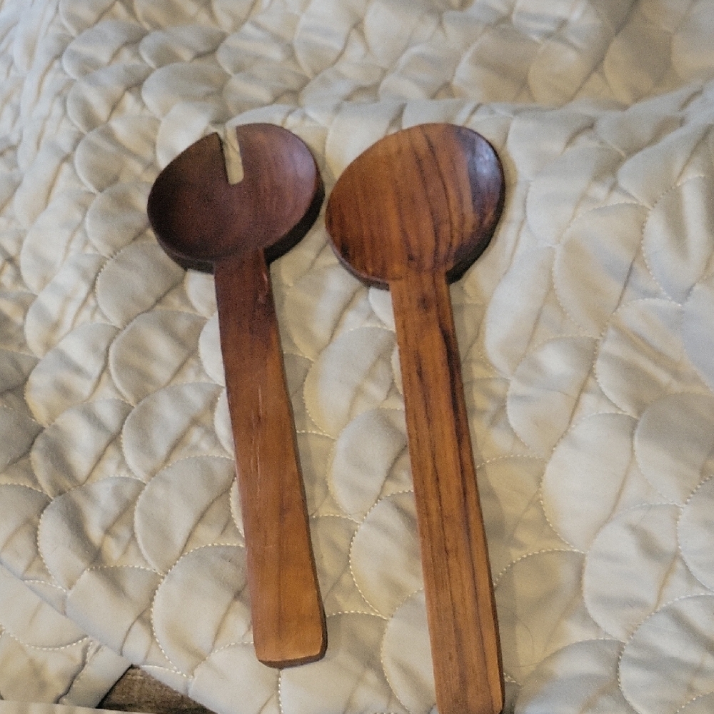 MCM Teak Wood Salad Servers,hand Carved,Rare,Danish